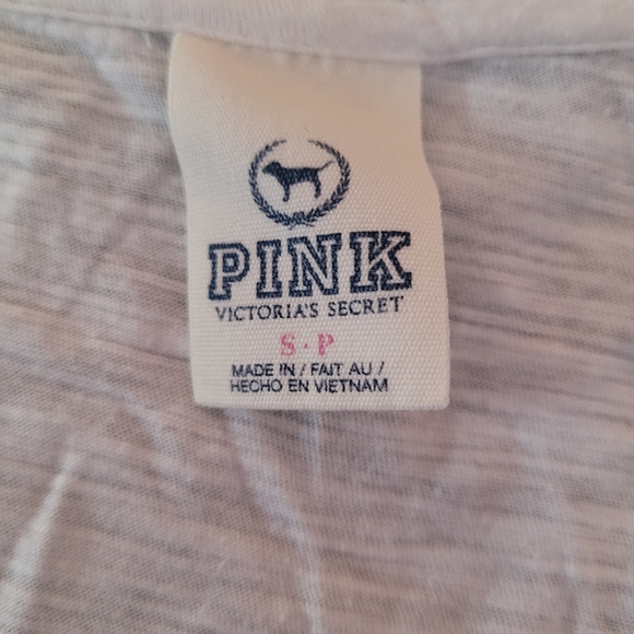 Pink Victoria's Secret T-shirt SP Short Sleeve White "Love you Love Pink" V Neck - Picture 8 of 8